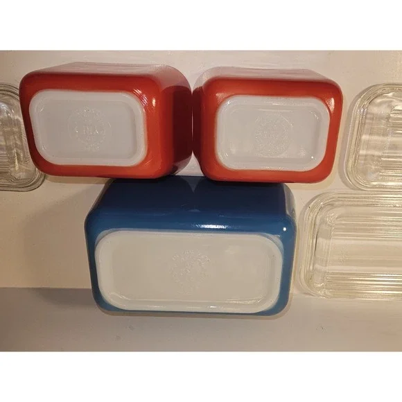 Vintage PYREX Refrigerator Dishes 3 Piece Set W 2 Lids 501, 502 Primary Colors - Picture 13 of 16